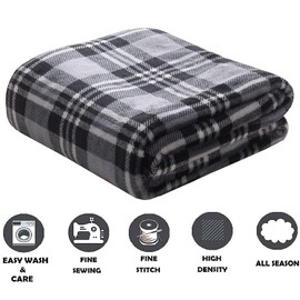 Elegant Comfort Luxury Velvet Super Soft Christmas Prints Fleece Blanket-Holiday Theme Home Décor Fuzzy Warm and Cozy Throws for Winter Bedding, Couch and Gift, 50 x 60 inch, Gray Plaid Throw