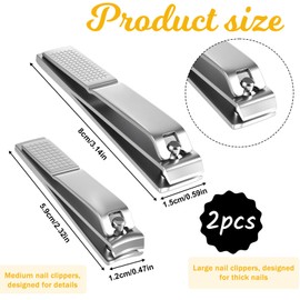 2 Pieces Straight Nail Clippers for Thick Nails Toenails Clippers Sharp Stainless Steel Nails Cutters Professional Nail Trimmer for Men Women