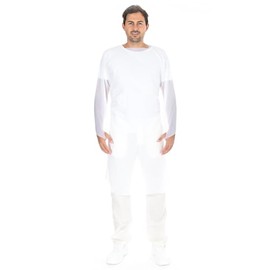 FRANZ MENSCH Hygostar Examination Gowns with Thumb Hole CPE White XL L 115 cm W 100 cm 50 µm Disposable Gown Pack of 100