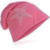 Jersey Slouch Beanie Long Hat Star with Rhinestone Star Appliqué,