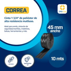 24tarpp | Cinturon de Seguridad 1 3/4'' 45mm para Mochila y Multiusos | Correa De Uso Rudo para Hebillas | Cinta De Alta Resistencia para Bolsas y Maletines | 45mm 10mts