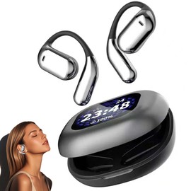 Open Bluetooth Headphones, Ear Hook LED Colour Screen Headphones, Active Noise Cancelling, Durable Sports Headphones, 3 Sound Effect Modes, for Mobile Phones, Tablets, Laptops, Android, iOS (Grey)