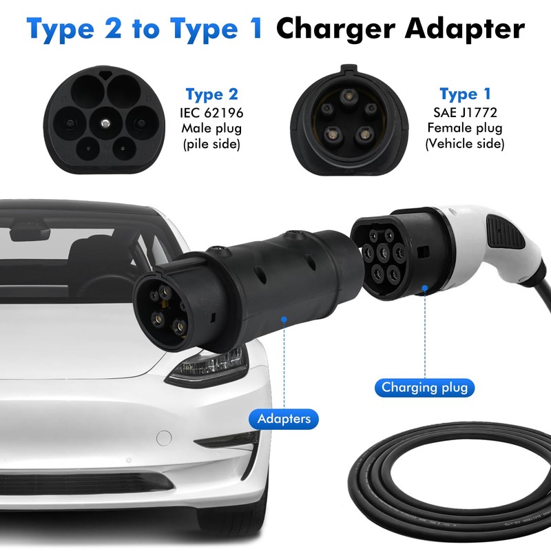 EV Ladekabel Autoladegerät Adapter Typ 2 auf Typ 1, IEC