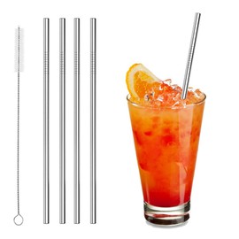 Ysingst Extra-Long 12x0.3inches 4PCS Straight Straw, Stainless Steel Drinking Straws with Brush Food-Safe for Milkshake Smoothie
