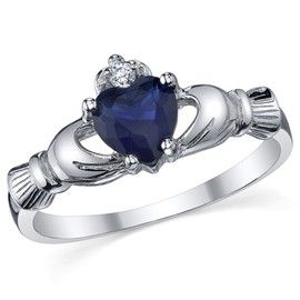 Sterling Silver 925 Irish Claddagh Friendship & Love Simulated Sapphire Blue Heart CZ Cubic Zirconia Ring 4