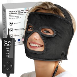 EX-Large Heated Face Mask with Eye Cutouts for Sinusitis, TMJ, Tension Headaches with 3 Heat & 5 Timer Settings, Electric Heating Pad for Face Full Coverage Moist Heat Therapy