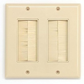 RiteAV - Dual Gang Wall Plate with Brush Bristles - Ivory [Now Fits Larger Cables]