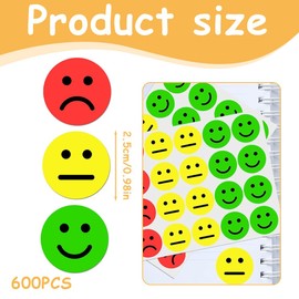 GXGM Pack of 600 Smiley Stickers, 25 mm Smile Mood Stickers, Happy Smiley Sad Red/Yellow/Green Stickers, for Presentation Cards, Presentation Case, Reward Stickers, black