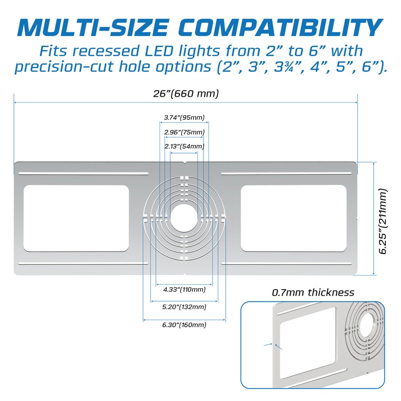 OHLECTRIC 6-Pack New Construction Recessed Light Mounting Plates, Flat Steel