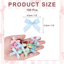 MECCANIXITY 100 Pcs Mini Gingham Ribbon Bows 1.8 Inch Checkered Plaid Bow Fabric Satin for Craft DIY Cake Sewing Wedding Birthday Party Wrapping Christmas Decoration, Pale Blue White