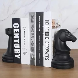 International Chess Resin Bookend Decorative Bookshelf Office Heavy Duty Book Stand Hand-painted Model Holiday Gift FashionColor: Black, Size: One Size