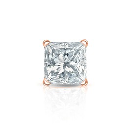 14k Rose Gold Men Princess Diamond Simulated Cubic Zirconia SINGLE STUD Earring 4Prong(3/4ct,Excellent Quality)