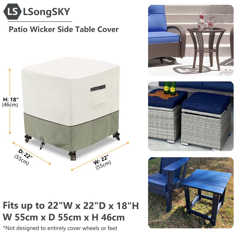LSongSKY Patio Wicker Side Table Cover,Waterproof Square Patio Small Side