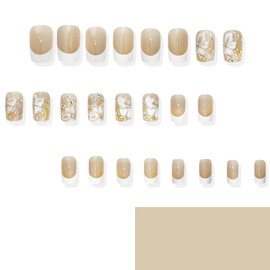 Flower 24Pcs Press on Nails Medium Square Length Fake Nails French White Diamond Design Glossy False Nails Glue Full Cover Acrylic Nails Reusable Artificial Nails Stick on Nails for Women DIY Nails