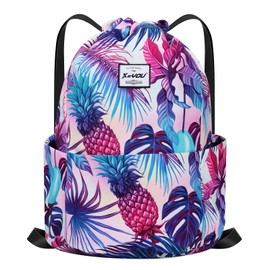 XEYOU Drawstring Sports Backpack Lightweight Gym Yoga Sackpack Shoulder Rucksack Casual Outdoor Daypack for Women and Men, Colored Pineapple, Large, Rucksack Backpacks