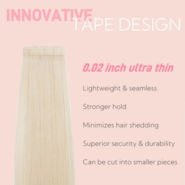 FUOTONBUTY Tape Extensions, Real Hair, Double Stitched, Tape-In Extensions, Real Hair, 20 Pieces, 50 g, Invisible Tape Extensions, Tape-On Extensions, Real Hair (Platinum Blonde, 40 cm)