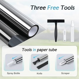 DOWELL One Way Window Privacy Film with 3 Tools Window Tint for Home Sun Blocking Heat Control Anti UV Reflective Mirror Covering See Out Not in for House and Office Black Silver 17.5" X 78.7"