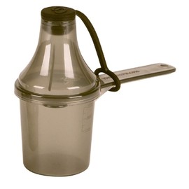 Plastic Measuring Scoop with Funnel, The Scoopie, 2 Tablespoon (29.6 cc | 1 oz | 29.6 mL) Measuring Spoons for Powders, Coffee, Pet Food, Protein and Other Dry Goods (Pack of 1, Black, With Cap)