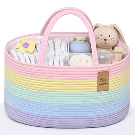Baby Diaper Caddy Organizer, Cotton Rope Diaper Basket, Baby Basket for Changing Table, Nursery, Car, Changing Table Storage Bin With Removable Divider, Baby Shower Gifts for Newborn, Baby Essentials