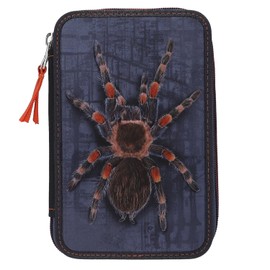 Depesche 13332 Adventure World Filled 2-Compartment Pencil Case in Dark Blue, with Spider Motif and 3D Effect, Pencil Case with Coloured Pencils, Ruler, Set Square and Much More