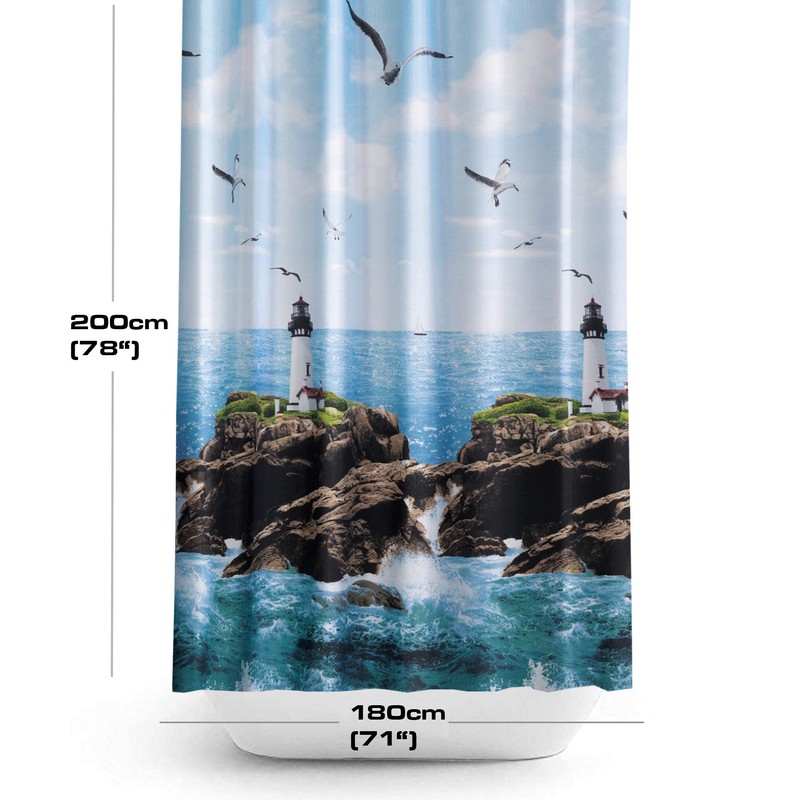 Extra Long Fabric Bathroom Shower Curtain, 180cm Wide by 200cm