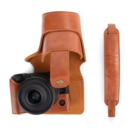 MUZIRI KINOKOO Case for Canon EOS R50 V Camera, PU Leather Protective Cover for EOS R50 V/R50V Digital Camera with RF-S14-30mm Lens, Detachable Carrying Case with Adjustable Shoulder Strap - Brown