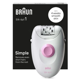 Braun Silk•épil 1 1-010 Epilator with Cable for Hair Removal, for Weeks, Soft Skin, White/Pink