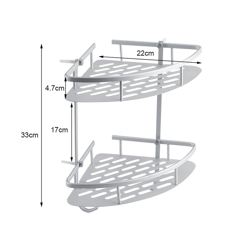 Aluminum Dual Tier Shower Caddy Shelf Bathroom Corner Rack Storage