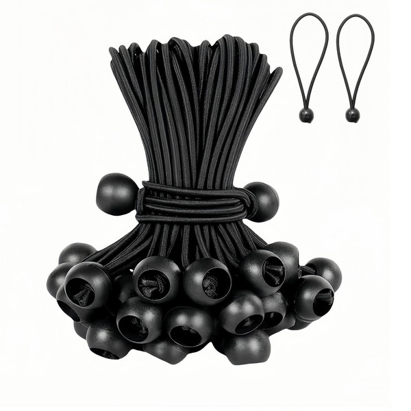 Pack of 30 Bungees with Ball, 10 cm Tarpaulin Tensioners,