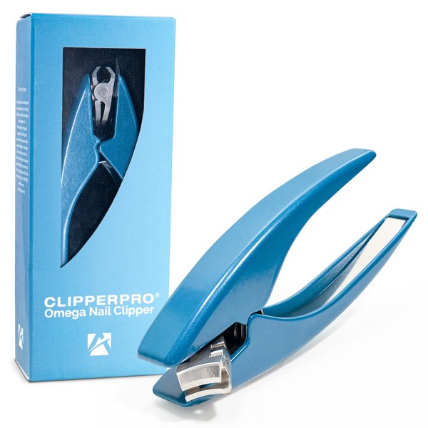 Clipperpro Omega Select Fingernail Clipper - Ergonomic Large Nail Clippers for Women & Men | Heavy-Duty Nail Cutters | Fingernail Clippers with Swivel Head (Blue Edition)