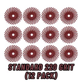 Dedeco Sunburst Radial Bristle Discs for Rotary Tool- 1"(25mm) Dia, TC Bristle, 1/8"(34mm) Arbor, Precision Buffer Polisher Rotary Tool Accessories, Standard 220 Grit, Aluminum Oxide -12 Pack