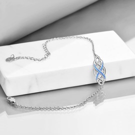 YFN Irish Celtic Knot Bracelets Sterling Silver Infinity Blue Opal Bracelet Jewelry 18" for Women (Blue)