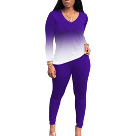 PINSV Women's Tracksuits 2 Piece Outfits Sweatsuit Long Sleeve Top Jogger Legging Pants Sets Purple Gradient XL