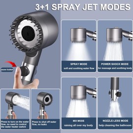 Filtered Shower Head with Handheld, High Pressure Ion Drops Shower Heads 4 Spray Mode with ON/OFF Switch, Power Wash for Bathroom Cleaning, Shower Head with Filters Prevents Dry Skin and Damaged Hair