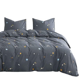 Wake In Cloud - Space Comforter Set, 100% Cotton Fabric, Constellation Cute Star Rocket Astronaut Themed for Teen Kids Boys, 3 Pieces Bedding Set, Gray, Full Size