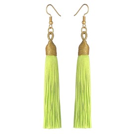 KLFrogPond Boho Thread Long Tassel Dangle Drop Colorful Fringe Earrings Silk Fabric Ethnic Vintage Charms Eardrop, Silky cotton thread Iron Alloy
