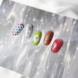 Cat, flower and checkered nail - round / 고양이와 꽃과 체크무늬 네일 - 라운드