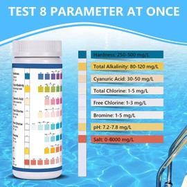 Pool Test Strips, 125ct 8 in 1 Pool and Spa Test Strips for Hot Tub, Swimming Pools and Salt Water Pools - Easy to Test pH, Chlorine, Alkalinity, Hardness, Cyanuric Acid, and Salt Testing Kit