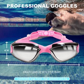 Global-Daily 5 in 1 Swimming Goggles, Anti Fog UV Protection Swim Goggles，Swimming Equipment Including Swimming Goggles, Headphones, Swimming Cap, Headphones and Nose Clips, Swimming Bag (PINK)