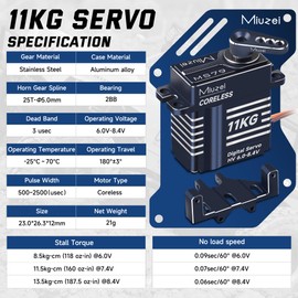 Miuzei 11kg High Torque Coreless Micro Servo, Metal Gear RC Servo Motor with Mount & Horn, Upgrade Parts for 1/18 1/24 RC Crawler Cars (Blue)