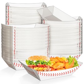 MotBach 100Pack 5Lb Extra Large Paper Food Boat Trays,Baseball Birthday Decorations Baseball Party Favors,Disposable Paper Food Serving Tray Boat Plate for Snack Popcorn Burger Hotdog Taco Fries Nacho