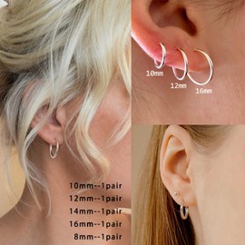 10 Pairs Silver Hoop Earrings Set for Women Surgical Steel Hoop Earrings Lightweight Hypoallergenic Tiny Small Hoops For Men （8mm 10mm 12mm 14mm 16mm）