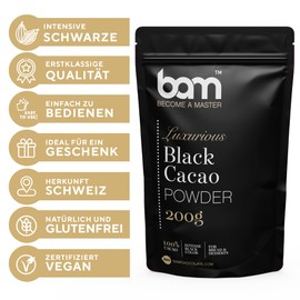 BAM Luxuriöses Kakaopulver, 100% Back-Kakao, intensive Cocoa Powder Farbe für Brot und Desserts (Schwarzes Kakaopulver, 200 g)