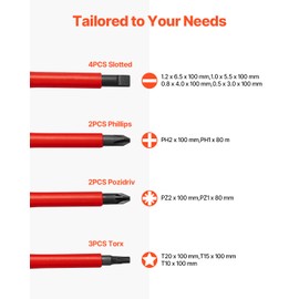 VEVOR Insulated Screwdriver Set, 13-Piece Professional Electrical Screwdriver Set, 1000V Insulated Electrician Tool Set, with Magnetic Phillips Slotted Pozi Torx Tips, Screwdrivers, for Electricians