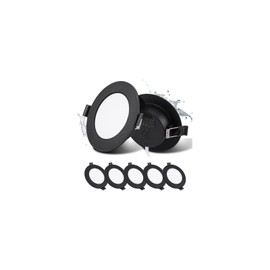 Grebeam LED Spotlights, Black, 5 W Ceiling Spotlights, 450 lm, Round Diameter 75-90 mm, LED Recessed Spotlights, 230 V, Installation Depth 25 mm, Ceiling Spotlights, 4000 K, Neutral White for Bathroom