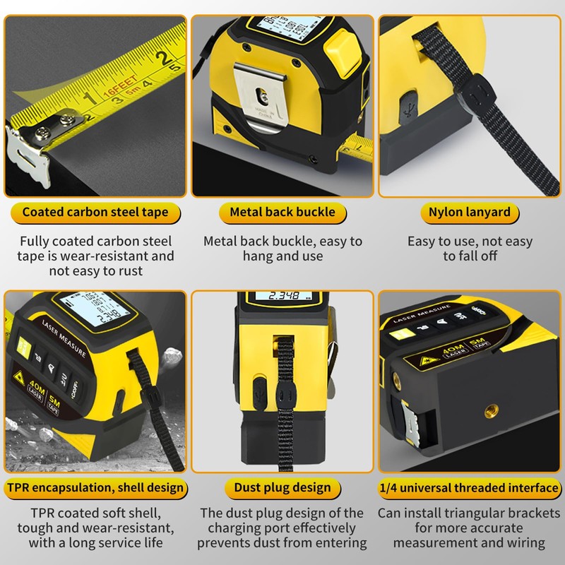 4 in 1 Digital Laser Tape Measure,16FT/5m AutoLock Tape Measure,131FT/40m