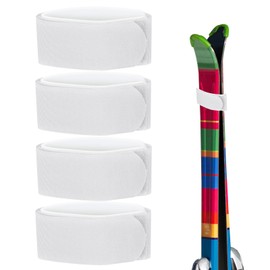 TIXIPEM Ski Fastener Straps [4Pcs] - Winter Sports Accessories Carrier Strap with Protective Pad Use for Carrying Ski Boards & Pole - [White] Adjustable Hook and Loop Tape