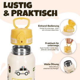 UZSPACE Stainless Steel Drinking Bottle Children Leak-Proof 550 ml Water Bottle for School Nursery Insulated Double-Walled Bottle with One-Handed Operation Sports Outdoor Everyday Yellow Car