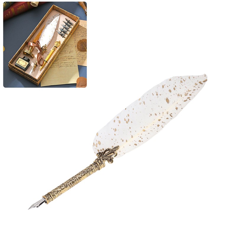 Feather Pen Set with 10 Interchangeable Nib Fire Lacquer Wax