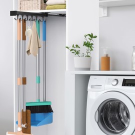 PrimZooty Pull Out Broom Holder With Adjustable Double Row Sliding Hook, Multifunctional Slide Broom And Mop Storage/Organizer Garage Organization Hooks, for Closet Laundry Garage - 36cm/14.17in